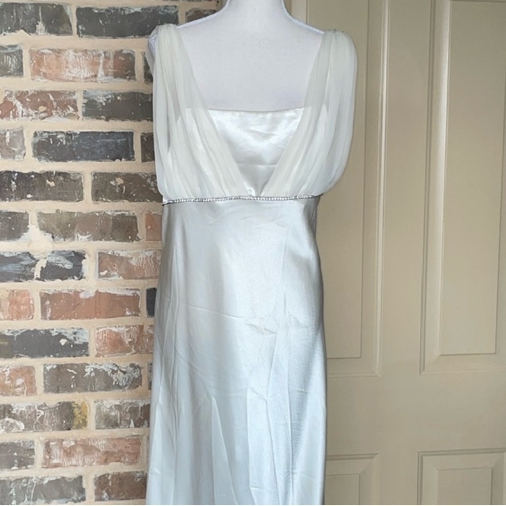 Fiesta Cream Ivory Satin Chiffon Rhinestone Column Formal Prom Bridal Dress XLG - Picture 13 of 14